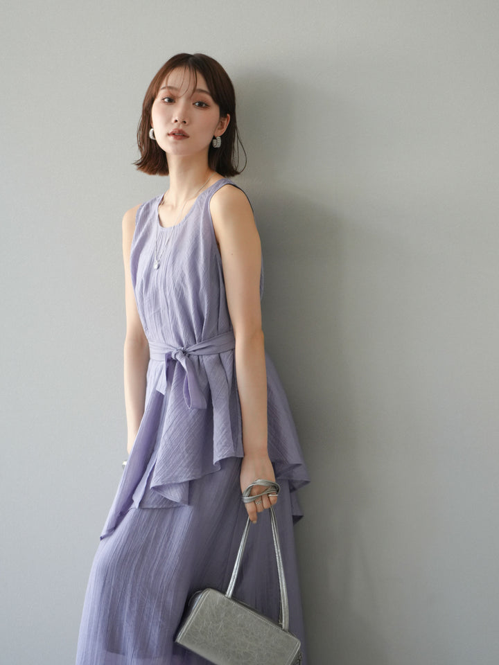 [SET]ワッシャーシアーアシメブラウス＆キャミワンピース+選べるアクセセット(2set)