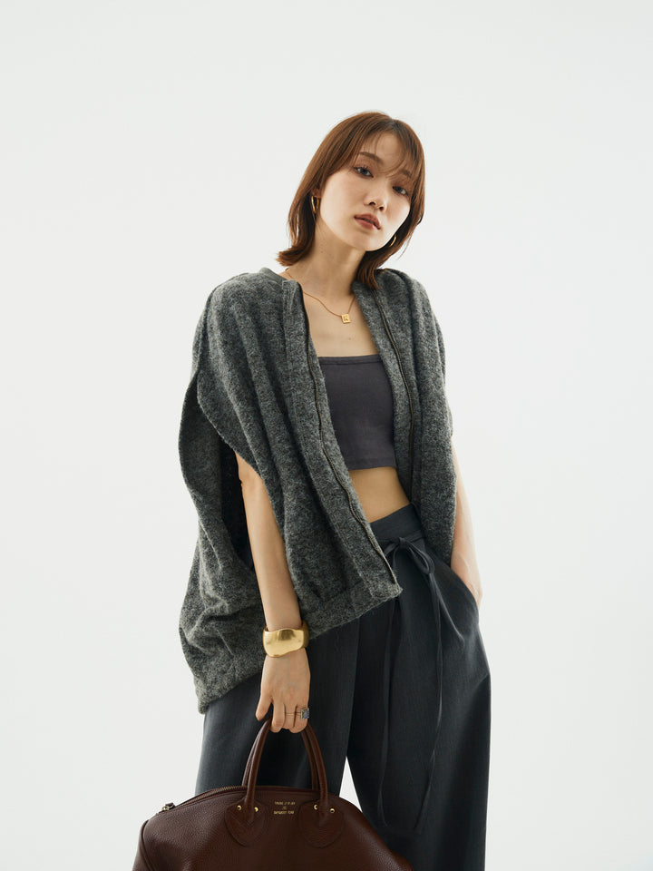 【Allure】[SET]ウール混コクーンブルゾン+ラップデザインタックワイドパンツ(2set)