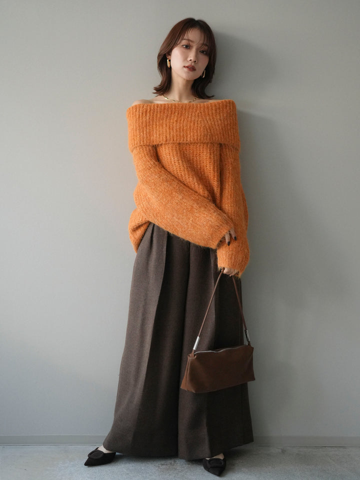 [予約]オフショルミックスニットプルオーバー/orange