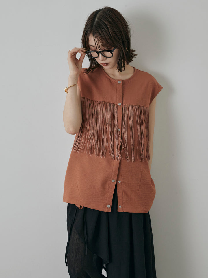 【預購】流蘇無袖上衣/摩卡色