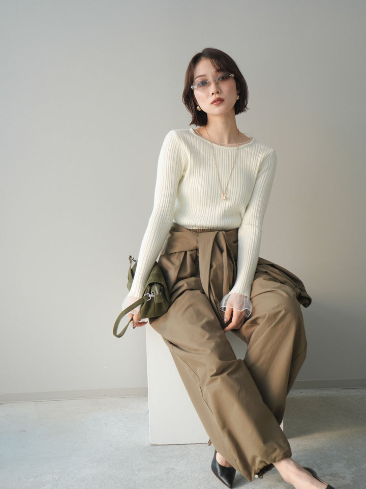 [予約]チュールレイヤードリブニットトップス/ivory