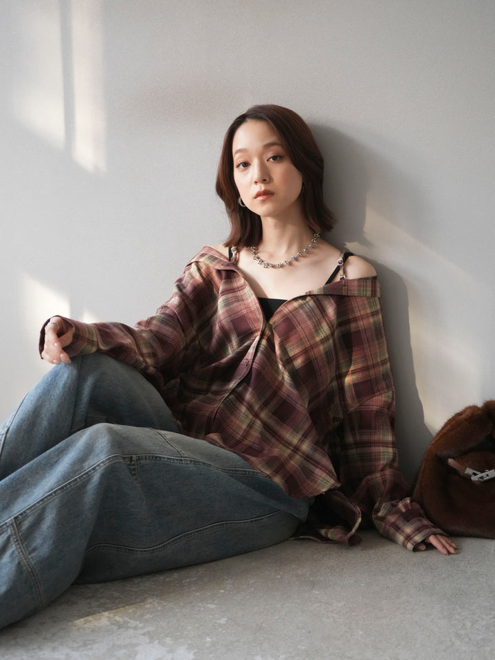 [予約]マルチウェイチェックシャツ/bordeauxbeige