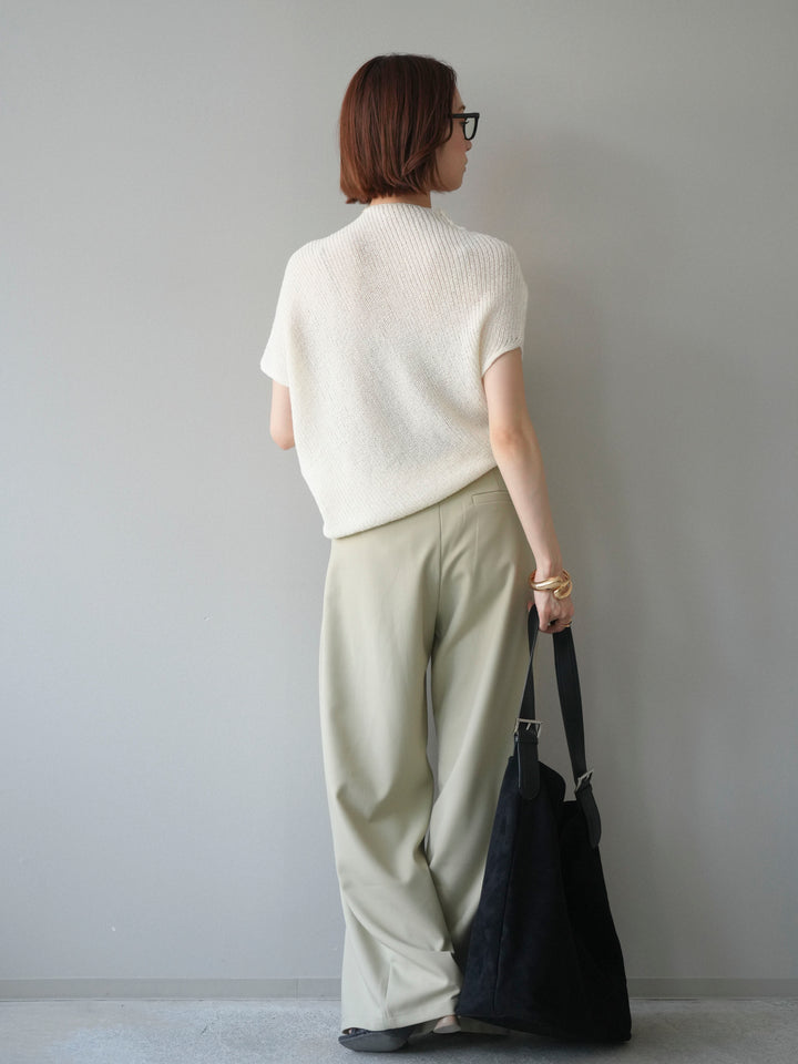 [SET]アシンメトリーローゲージニットトップス+アシンメトリーベルトタックワイドパンツ(2set)