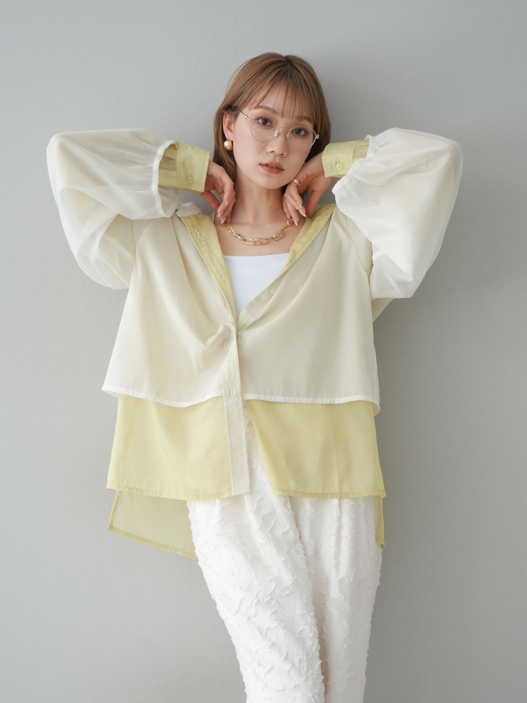 [予約]シアーレイヤードシャツ/オフ