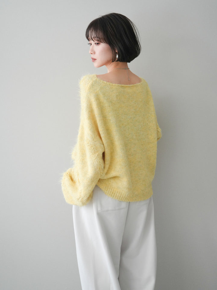 [予約]シャギーデザインニットプルオーバー/yellow