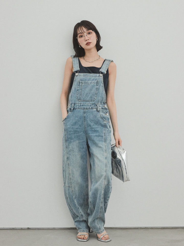 [予約]センターシームデニムサロペット /ライトブルー