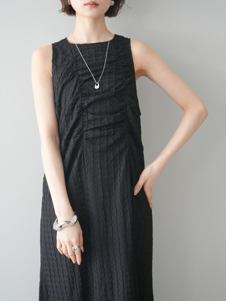 [予約]シャーリングジャガードノースリーブワンピース/black