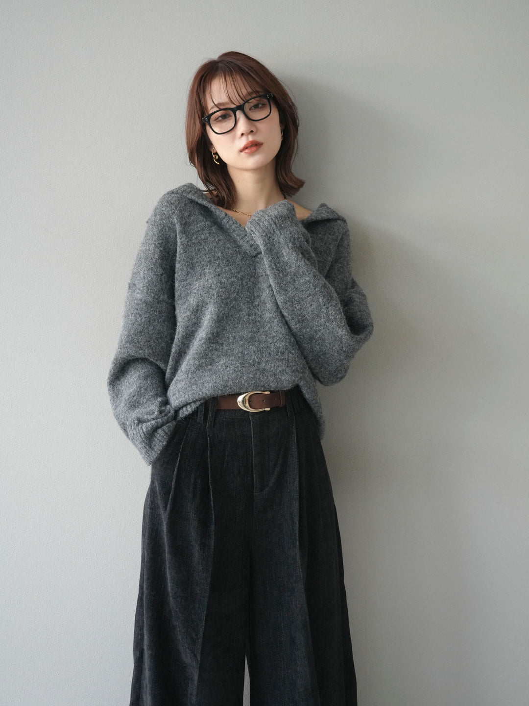 [予約]スキッパーニットプルオーバー/darkgray