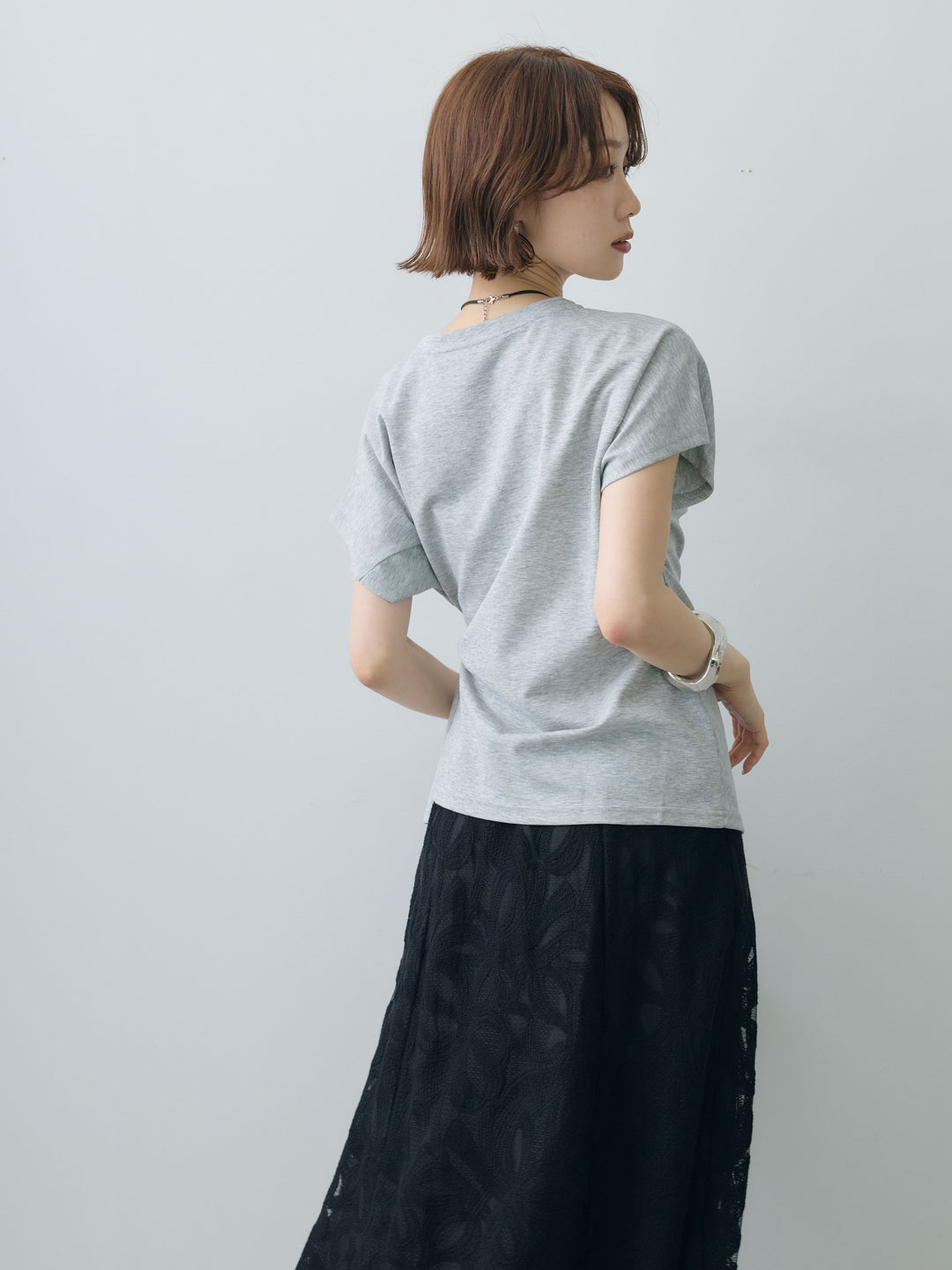 [SET]サイドノットTEE+フラワーレースレイヤードスカート(2set)