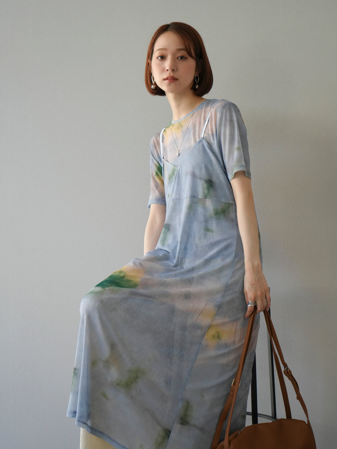 [予約タイダイ柄シアーキャミワンピース/サックス