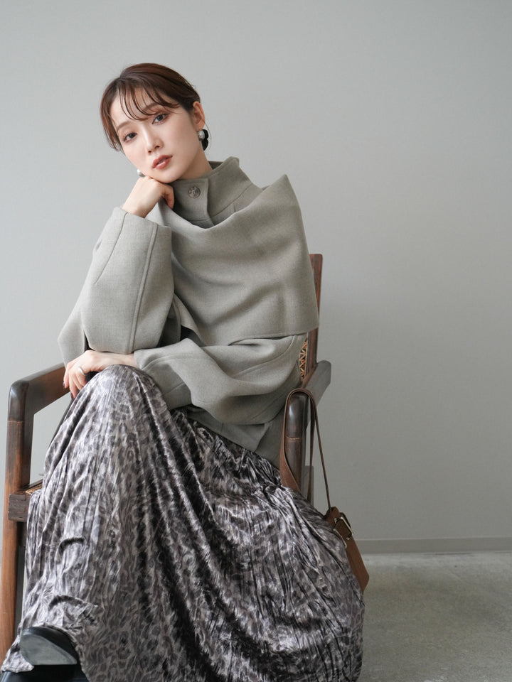 [予約]ストール付きミディアムコート/khaki