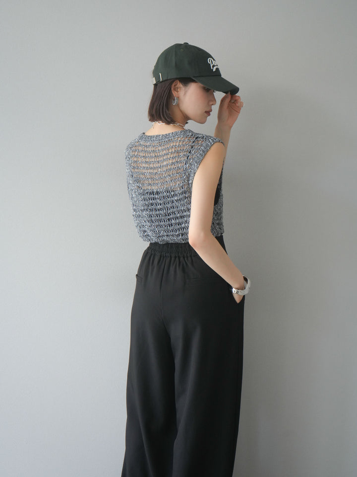 [予約]ミックスヤーン透かし編みニットタンクトップ/ブラック