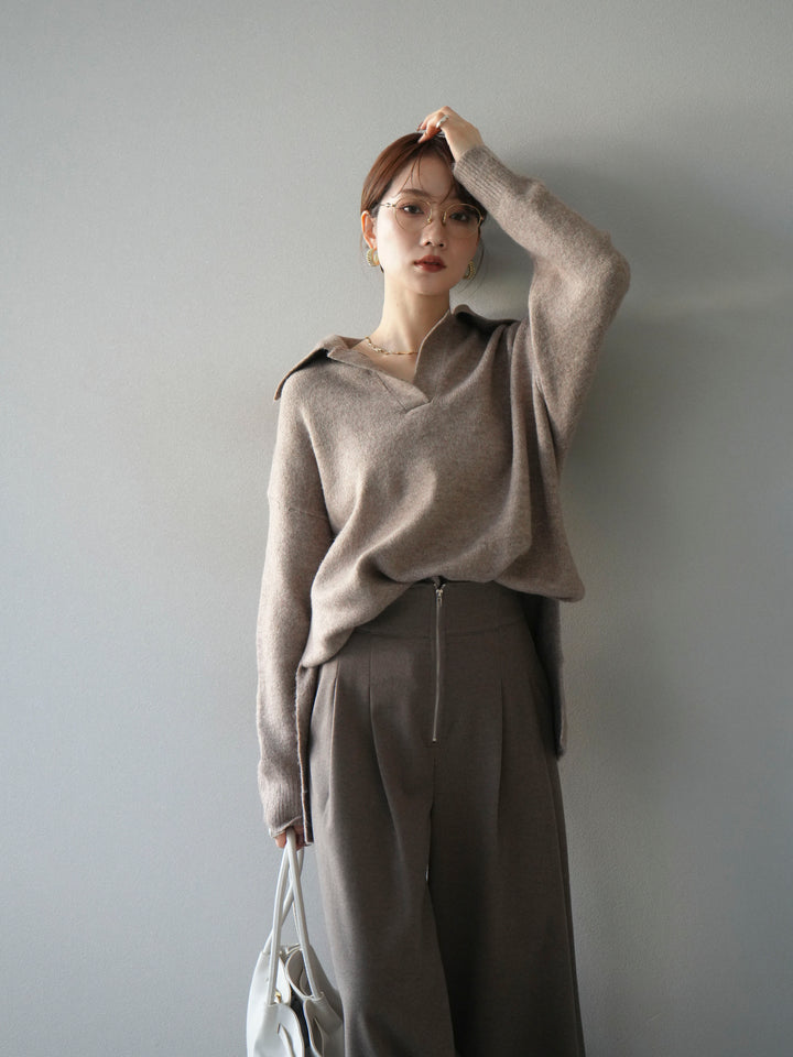 [予約]スキッパーオーバーニットプルオーバー/greige