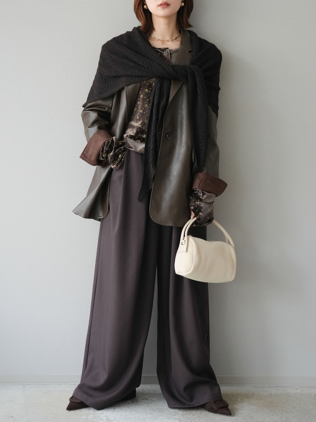 [予約]フェイクレザーテーラードジャケット/ブラウン