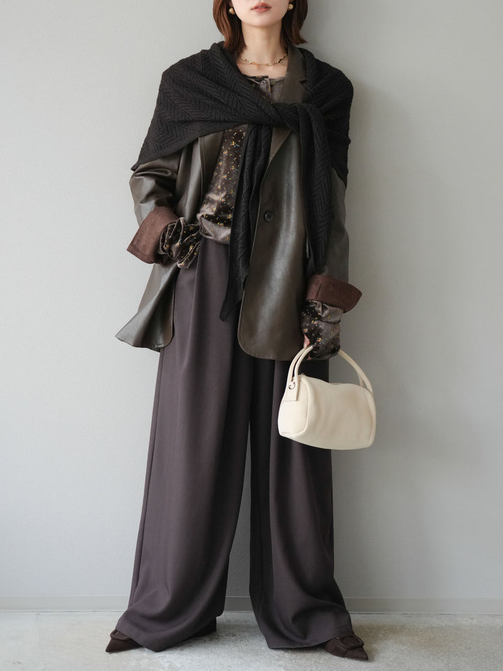 [予約]フェイクレザーテーラードジャケット/ブラウン