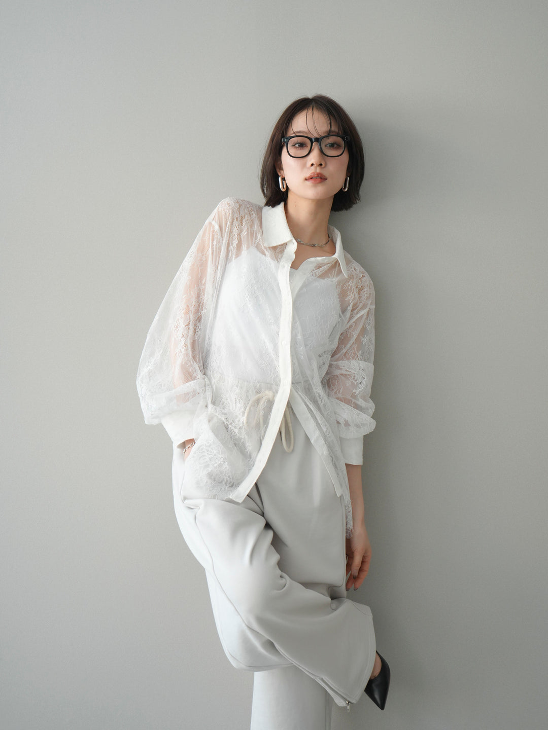 [SET]総レースボリュームスリーブシャツ+選べるアクセセット(2set)