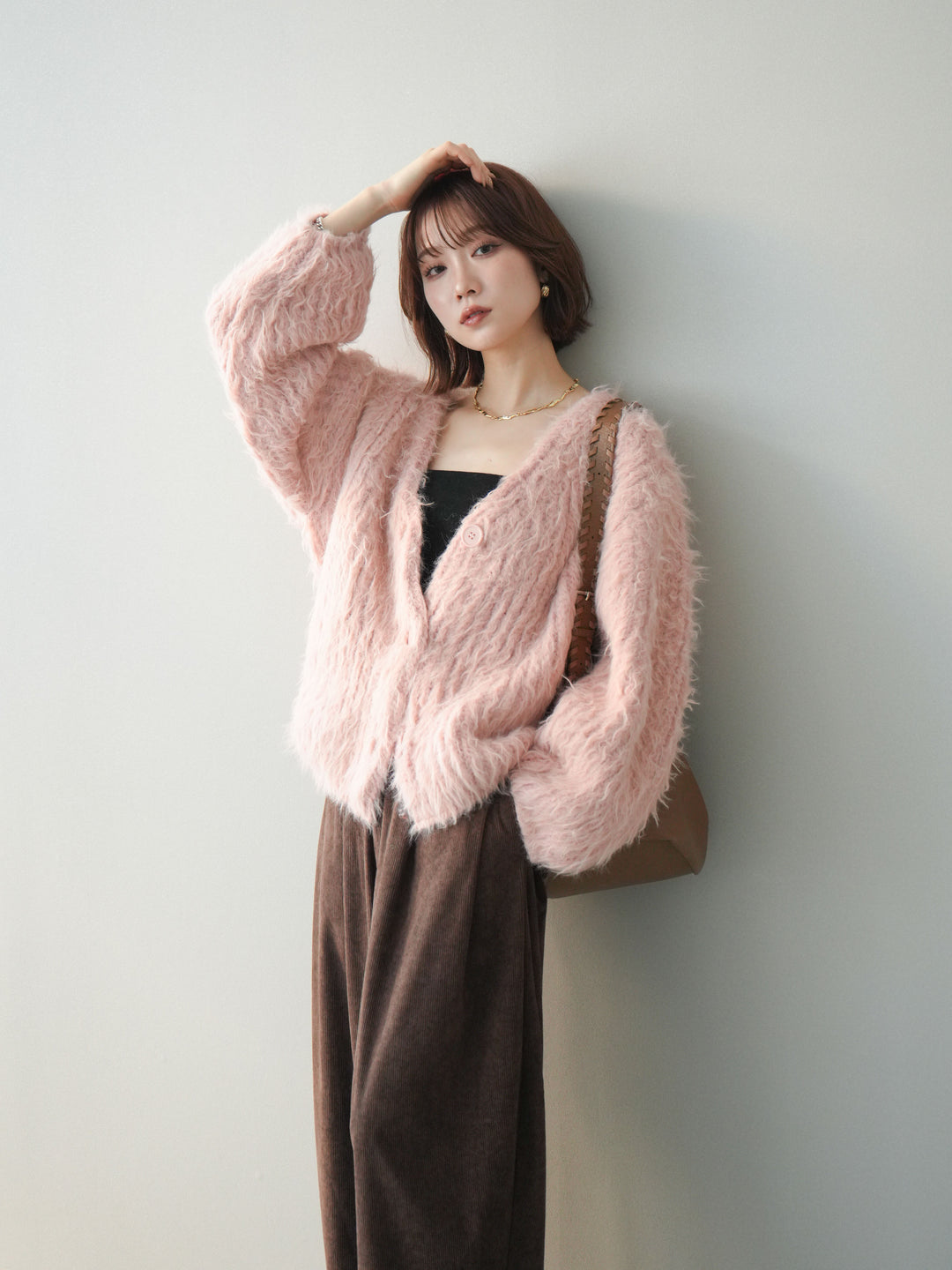 [SET]シャギーオーバーニットカーディガン+選べるアクセセット(2set)