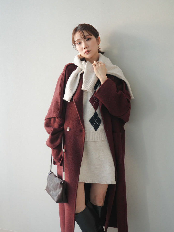 [20%オフ]カシミヤ100%ダブルブレストロングコート/red