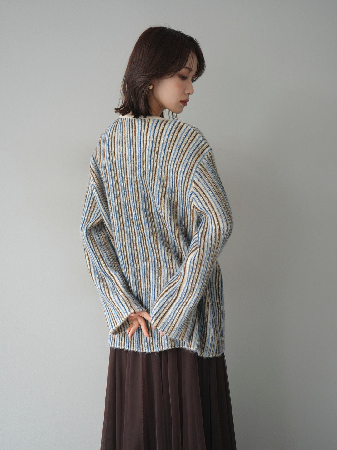 [予約]アンティークボタンストライプニットカーディガン/ivory
