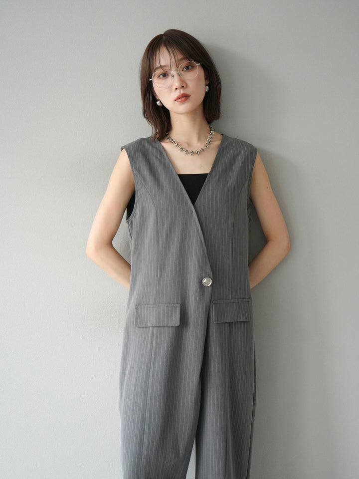 [予約]ストライプラップデザインオールインワン/グレー