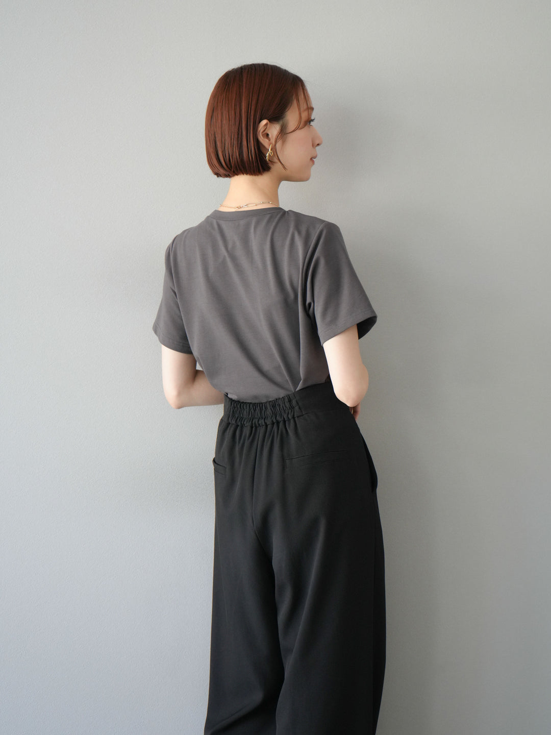 [SET]ビスチェデザインTシャツ+ジップタックワイドパンツ(2set)