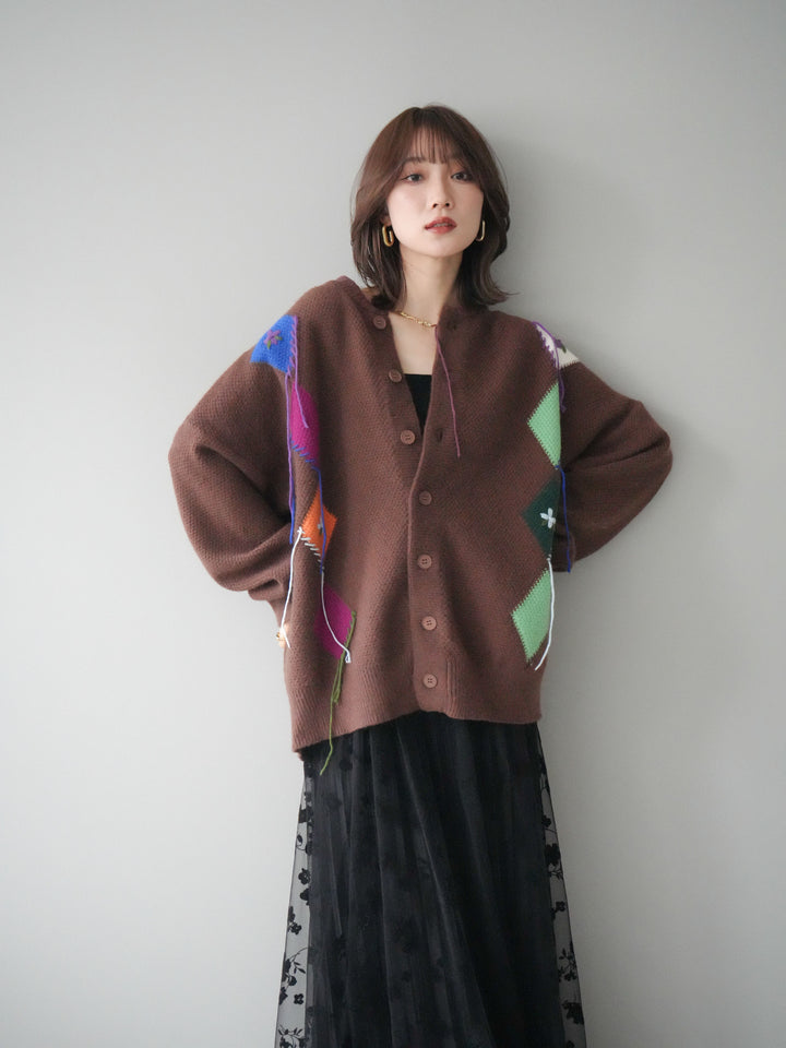 [予約]ハンドステッチアーガイルデザインニットカーディガン/brown