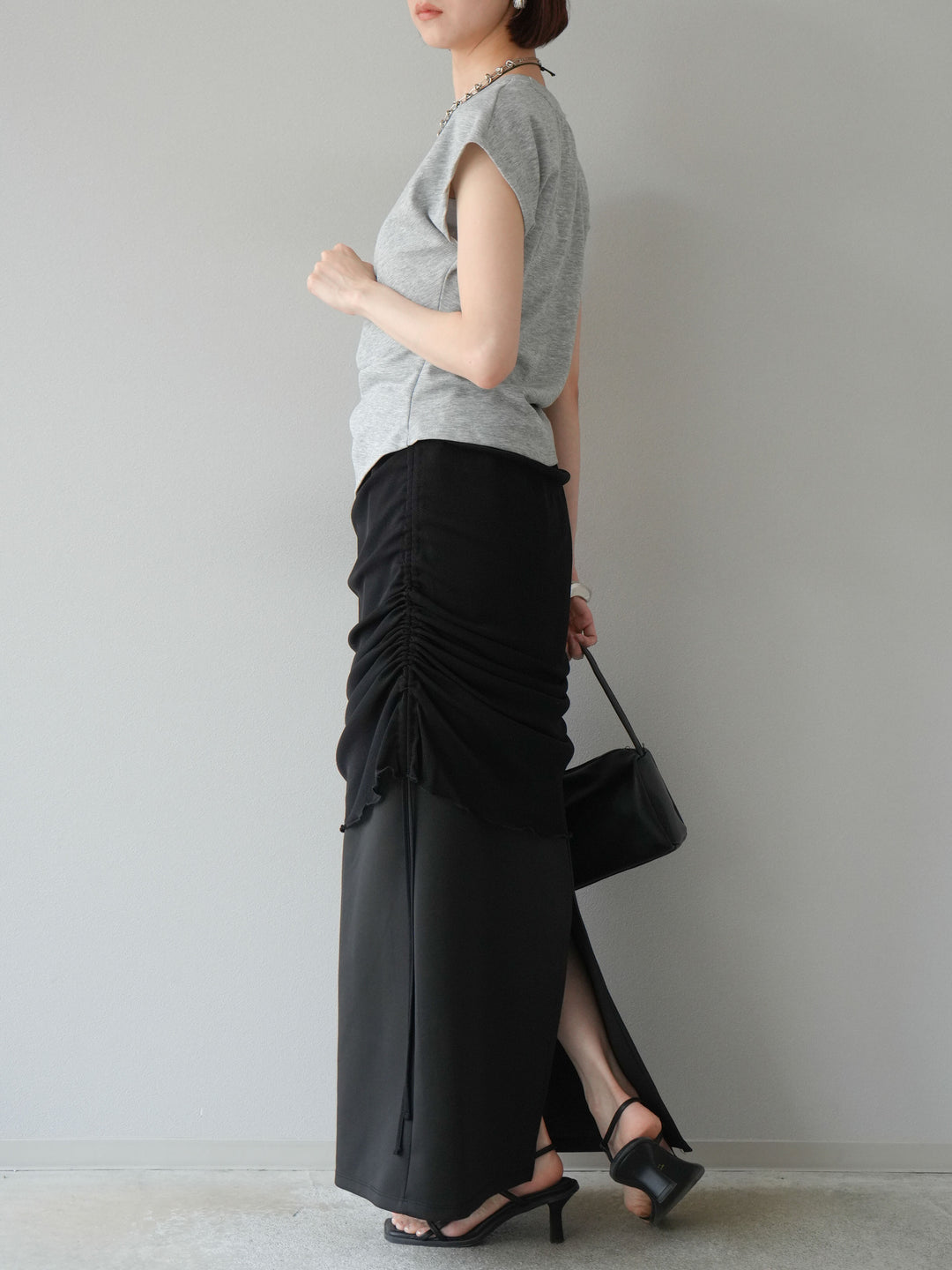 [予約]シアーレイヤードタイトスカート/ブラック