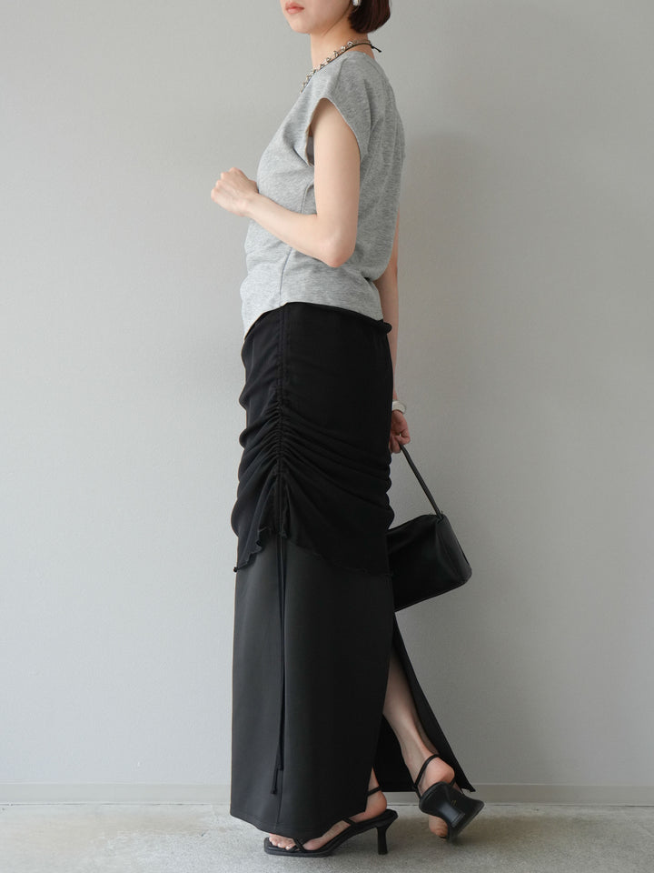 [予約]シアーレイヤードタイトスカート/ブラック