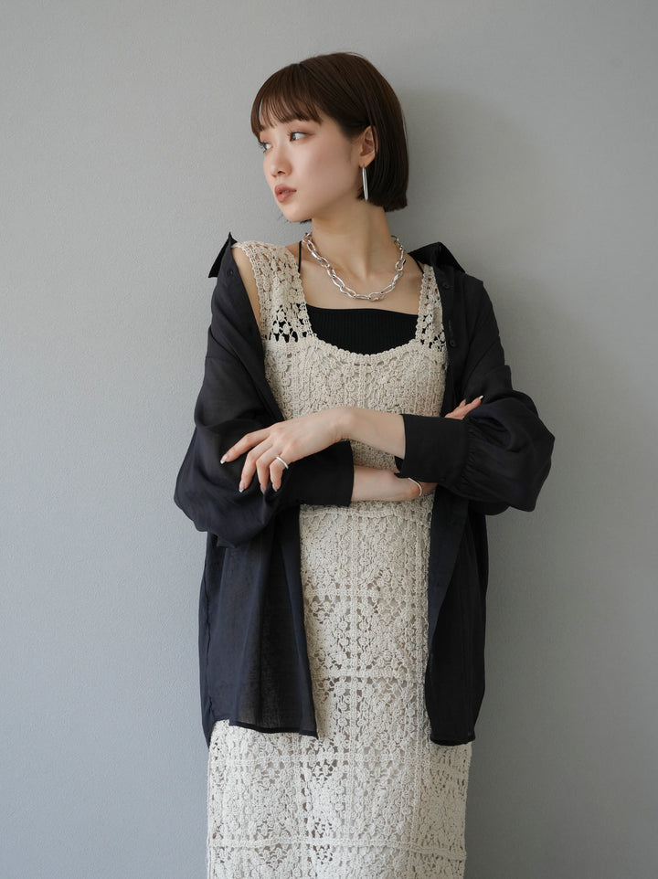 [予約]ボリュームスリーブシアーオーバーシャツ/ブラック