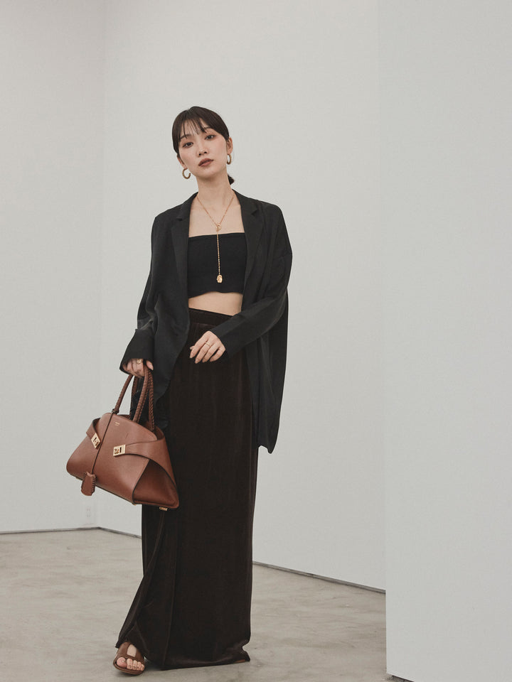 [SET] 霧面緞面外套 + 天鵝絨半身裙 (2set)