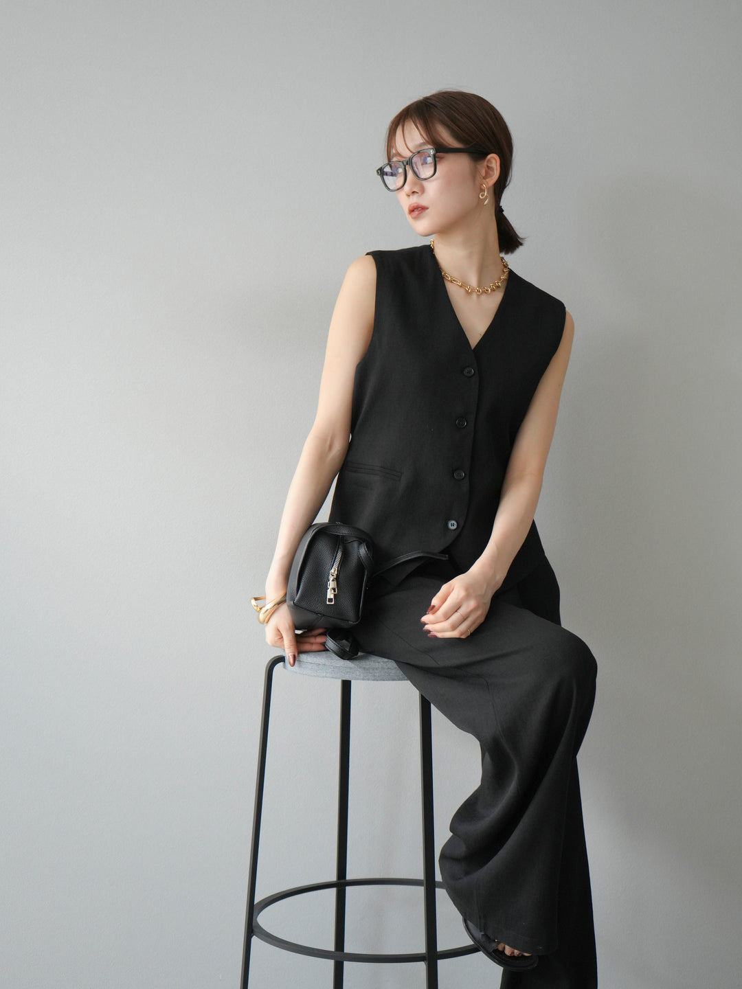 [SET]Vネックジレ＆ワイドパンツSET UP(2set)