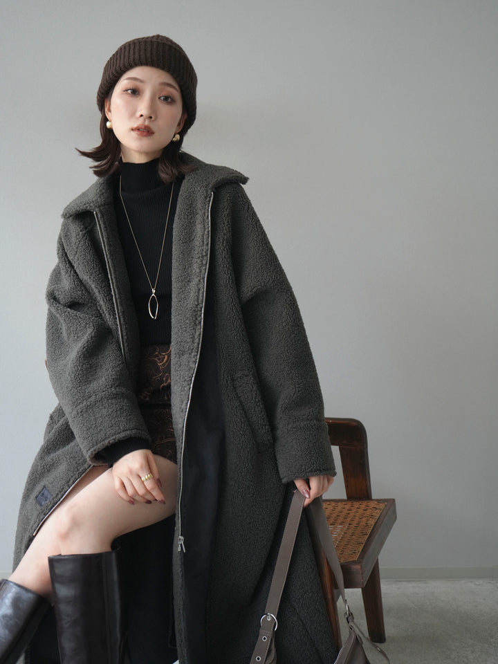 [予約]ボアxムートンロングコート/charcoal