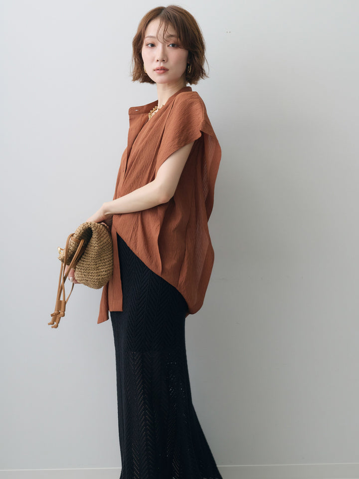 [予約]スクエアショルダーノースリワッシャーブラウス/brown