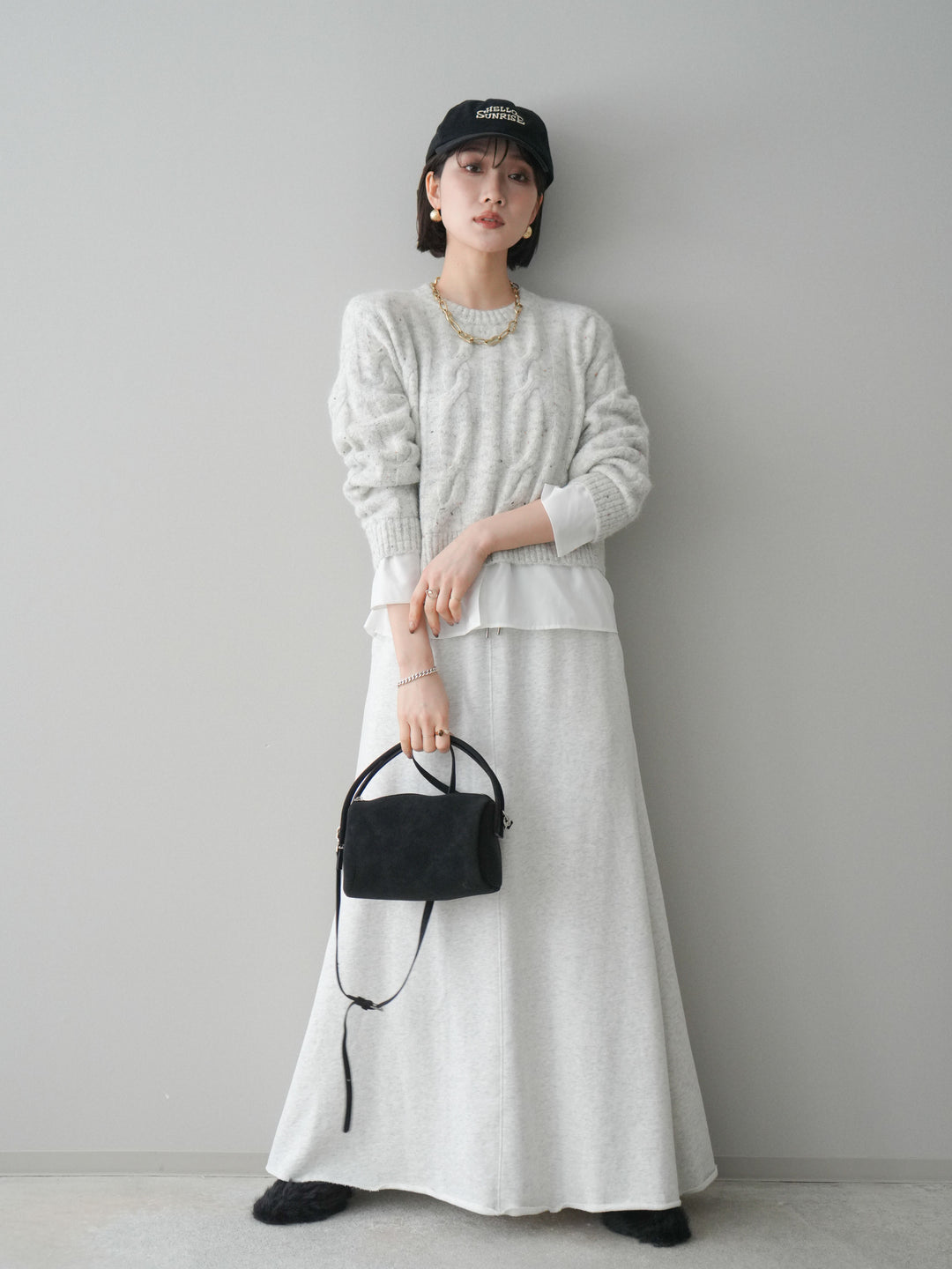 [予約]スウェットフレアロングスカート/oatmeal