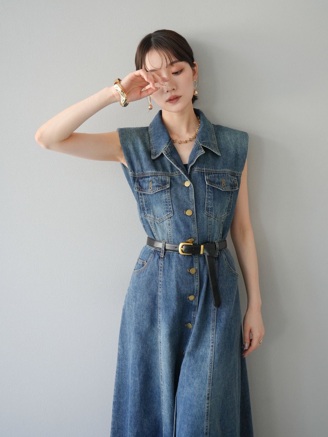 【預購】束帶牛仔襯衫裙/藍色