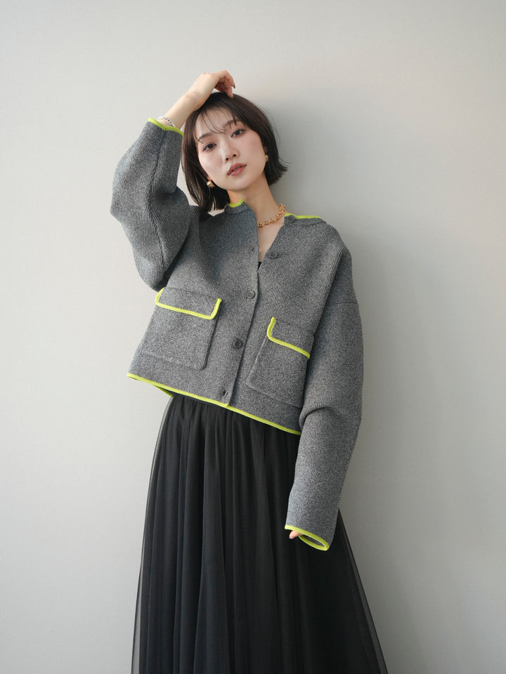 [SET]ポリエステル配色ニットカーディガン+ポリエステル配色ニットカーディガン(2set)