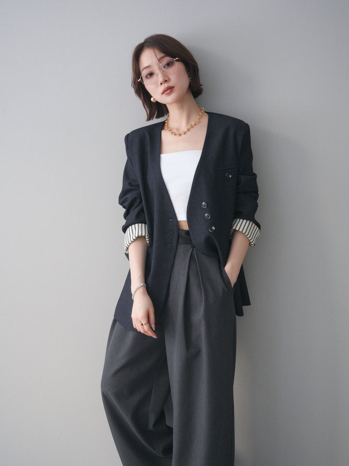 [SET]ノーカラージャケット+選べるアクセセット(2set)