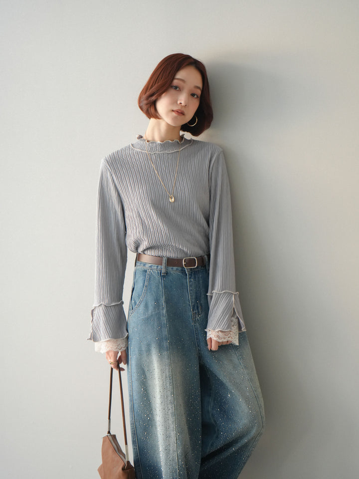 [予約]袖レース楊柳メロートップス/lightgray