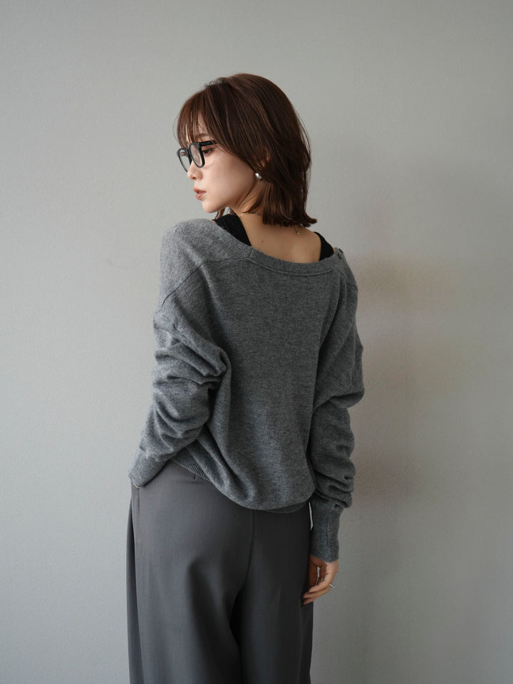 [予約]デザインボタンニットカーディガン＆タンクトップSET/グレー