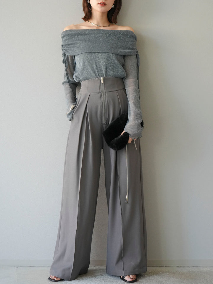 [予約]ラメシアーウィンガーホールオフショルトップス/チャコール