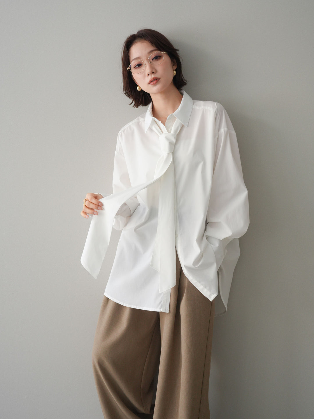 [SET]ボウタイ付オーバーシャツ+選べるアクセセット(2set)