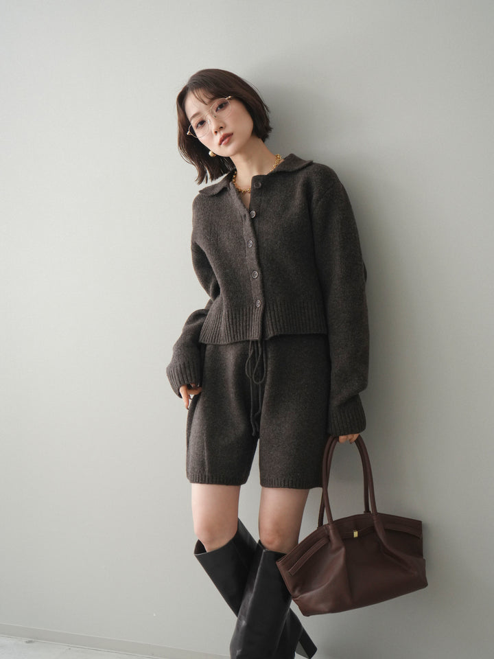 [予約]メランジニット襟付きクロップドカーディガン/brown