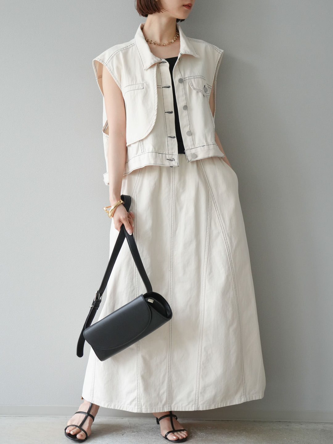 [SET]ステッチコットンツイルベスト＆スカートSET UP(2set)