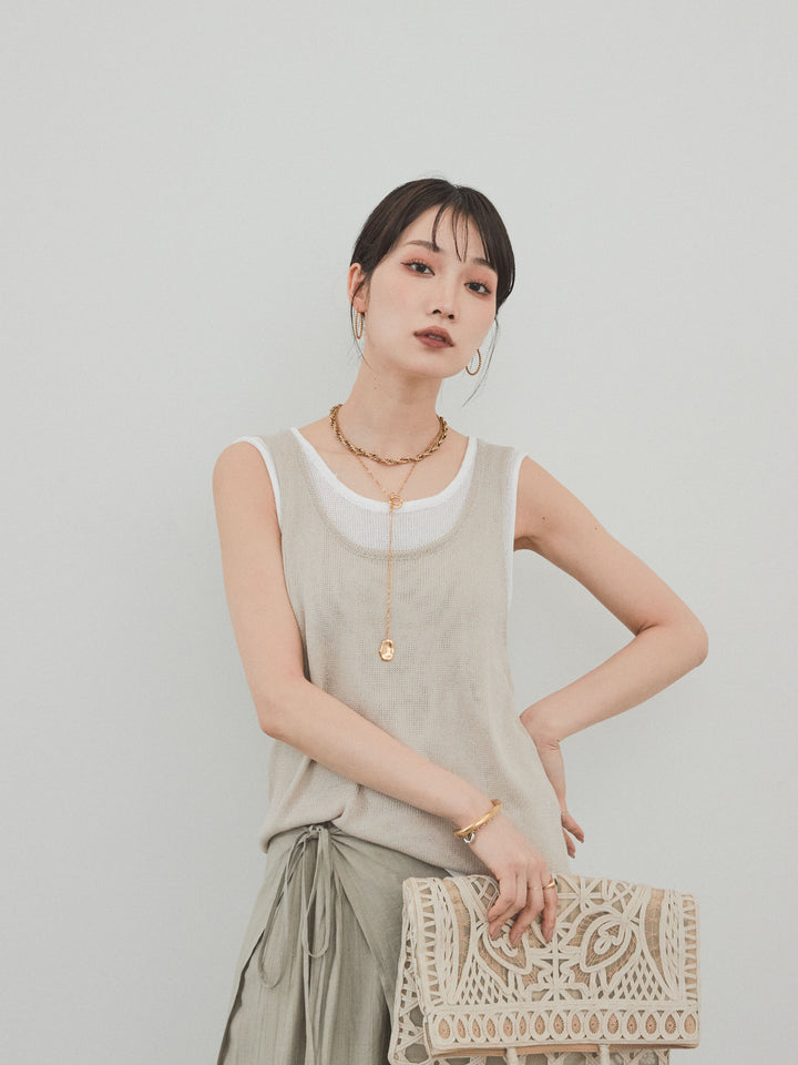 [SET]バイカラーレイヤードニットタンクトップ+バイカラーレイヤードニットタンクトップ(2set)