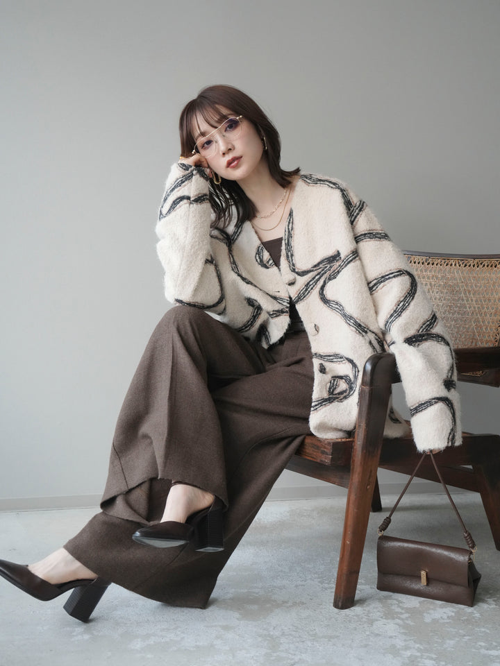 [予約]ニュアンス刺繍ブークレニットジャケット/white