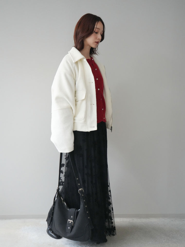 [SET]ウールライクフライトジャケット+フラワーフロッキーチュールプリーツスカート(2set)