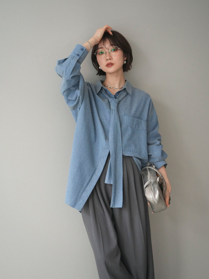 [予約]コットンライクボウタイオーバーシャツ/blue