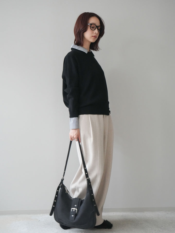 [予約]ベルト付き裏起毛ワイドパンツ/ecru