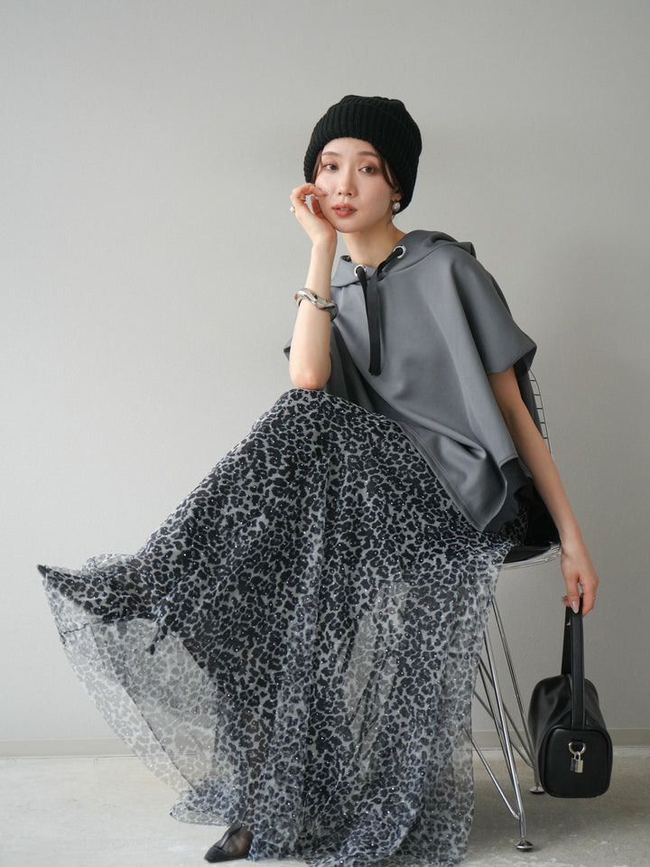 [予約]アシンメトリードルマンバックZIPフーディー/チャコール