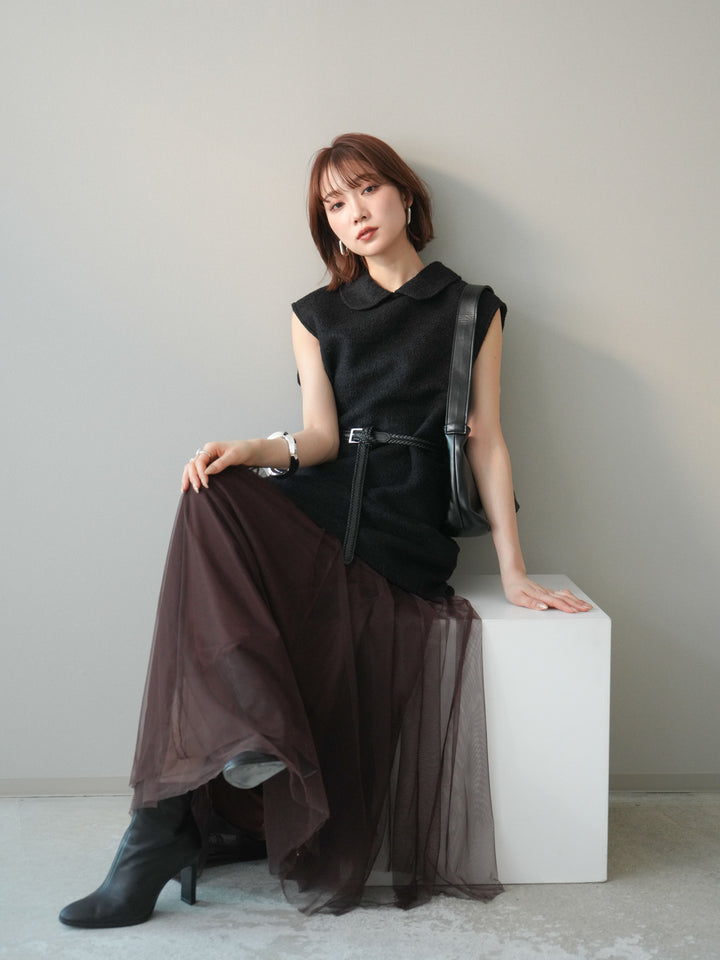 [予約]襟付きブークレミニワンピース/black